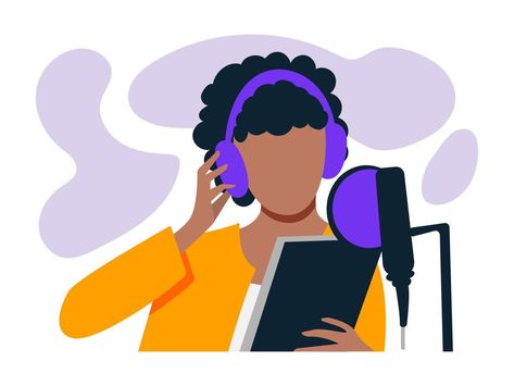 Black Woman Microphone, Microphone Drawing, Woman With Headphones, Vision Boards, American Woman, January 2024, Flat Style, African American Women, 2024 Vision