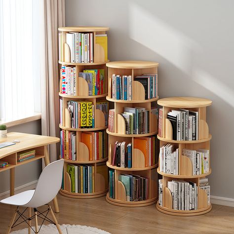 درج السلم, Tiered Display Shelves, Revolving Bookcase, Bookcase Organization, Bookshelf Organization, Home Library Design, Bookshelf Design, 아파트 인테리어, Library Design