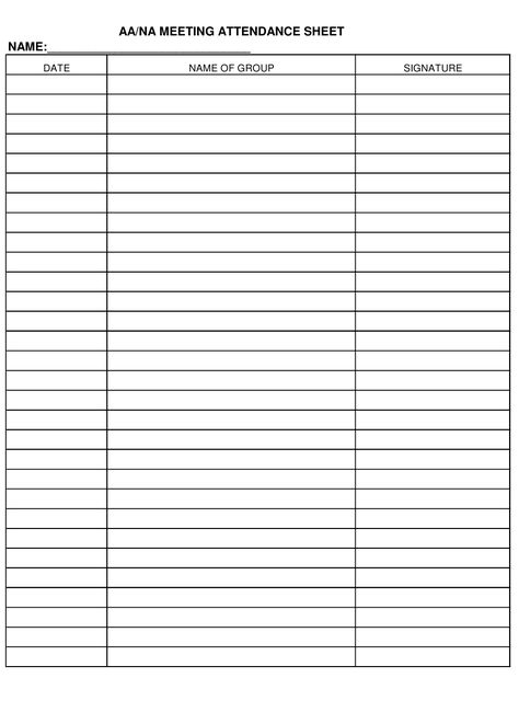 Fill out, print and use this and thousands of other free templates at templateroller.com. Aa Steps, Aa Meeting, Sign Out Sheet, Attendance Chart, Aa Meetings, Calendar Designs, Diy Tie Dye Designs, Attendance Sheet, Family Chore Charts