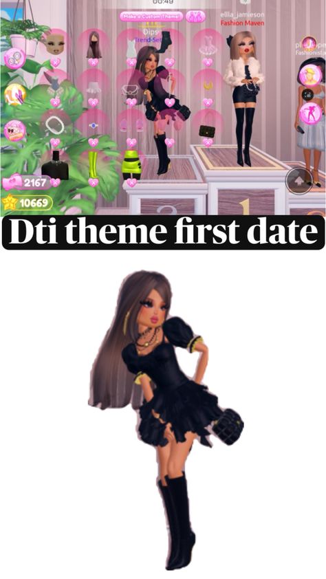 Dti First Date Idea, First Date Ideas, Date Idea, Dti Ideas, Custom Theme, Date Ideas, First Date, Random Stuff, Dress To Impress