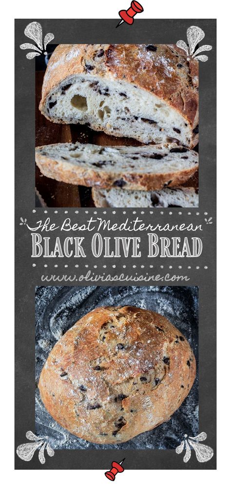 Italian Olive Bread, Black Olive Bread Recipe, Green Olive Bread, Kalamata Olive Bread, Black Olives Recipes, Easy Mediterranean Recipes, Easy Bread Recipe, Homemade Bread Recipe, Knead Bread Recipe