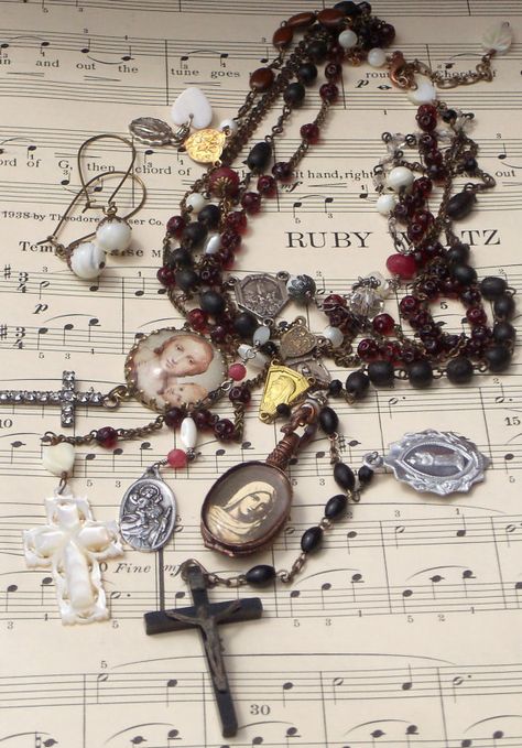 Ruby Don't Take Your Love to Town Antique Rosaries by angels9, $99.00 Antique Rosaries, Jewelry Mood Board, Yearbook Covers, Steampunk Accessories, Rosary Necklace, Unusual Jewelry, Stacked Jewelry, Victorian Jewelry, Rosary