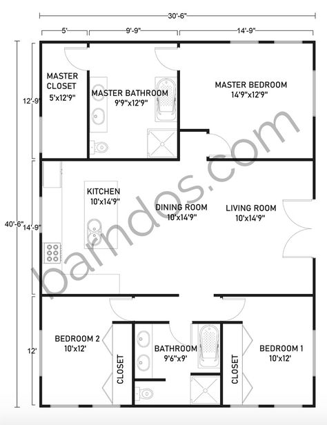 30X40 Barndominium Floor Plans 30x40 Barndominium Floor Plans, 30x40 Barndominium, Barndominium House Plans, House Plans 2 Story, 30x40 House Plans, Barndominium Interior, Barndominium House, Interior Floor Plan, Custom Floor Plans