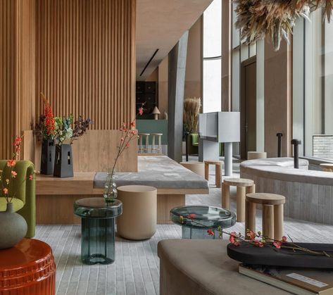 Most Serviced Apartments Are Unfashionable And Basic. Meet Locke—A Design-Forward ‘Aparthotel’ Providing A Much-Needed Antidote Curved Banquette, Glass Blocks Wall, Soft Stool, Stool Side Table, Hotel Concept, Retail Concepts, Serviced Apartments, Timber Flooring, Glass Blocks