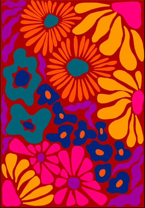 Groovy Flower Pattern, Groovy Flower Wallpaper, Funky Flowers, Groovy Flowers, Patterns Art, Hippie Art, Mural Art, Floral Wall Art, Ikebana