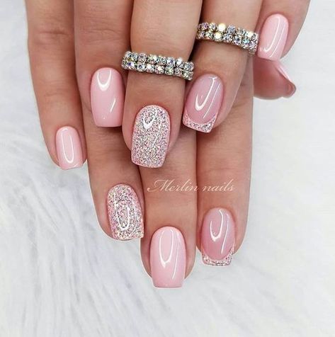 Merlin Nails, Wedding Nail Designs, Pink Wedding Nails, Fall Acrylic, Cute Pink Nails, Simple Acrylic, Pink Ombre Nails, Gold Glitter Nails, Valentine Nails