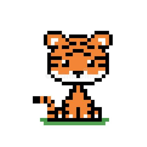 Pixel tiger image 8 bit. Pixel tiger image. for 8 bit game assets. Cross stitch pattern or T-shirt design vector illustration stock illustration 8 Bit Game, Tiger Images, Easy Pixel Art, Animal Cross Stitch Patterns, Cute Tigers, Pixel Pattern, Baby Afghans, Image Vector, Tapestry Crochet