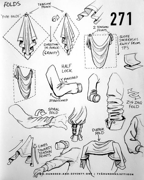 Clothing and fabric folds practice Notes from a clothing tutorial today. Using tension points and direction of force to understand how clothing falls on the body. Hopefully might make my character design a little more realistic. Might do a figure for practice tomorrow. - - - - #art #artist #drawingpractice #draw #drawing #artstudy #artreference #pencilsketch #sketch #sketchbook #sketchbookartist #arttutorial #instagood #instart #picoftheday #photooftheday #arttips #a Art Dynamics, Drapery Reference, Drapery Study, Clothing Tutorial, Drapery Drawing, Fabric Folds, Illustration Pencil, Fabric Drawing, Drawing Studies