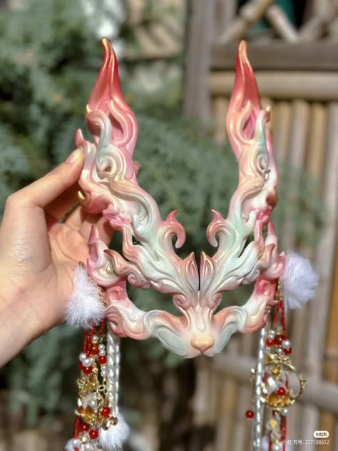 Masquerade Mask Aesthetic, Rabbit Mask, Party Costumes, Anime Halloween, Cool Masks, Peach Blossom, Masks Art, Festival Makeup, Mask Party