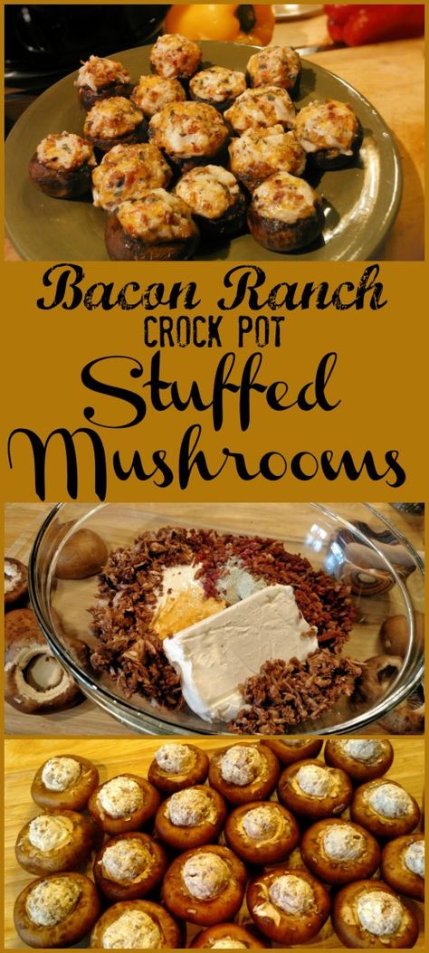 Crockpot Stuffed Mushrooms, Portabella Recipes, Mushrooms Crockpot, Appetizers Vegetable, Crockpot Mushrooms, Mushrooms Recipes, Crockpot Appetizers, Bacon Stuffed Mushrooms, Czech Recipes