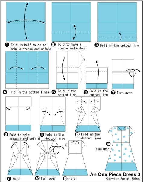 Origami One Piece Dress 3 Origami Clothing, Vintage Handkerchiefs Crafts, Handkerchief Crafts, Tutorial Origami, Origami Diagrams, Origami Dress, Origami And Kirigami, Folding Origami, Useful Origami