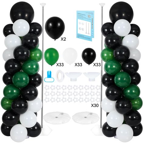 PRICES MAY VARY. 🎁101Pcs Balloons Included- Lanboon balloon column stand packed in a comprehensive box that included everything you need even 101pcs BALLOONS. The balloon stand kit: stainless steel telescopic rod x 2, base x 2, top cup x 2, water bag x 2, balloon clip x 30, knotter x 1, 10 meters ribbon x 1, user guide x 1. The balloons list: 10” dark green x 33, 10” black x 33, 10” white x 33, 18” black x 2, so you don’t need to spend extra time to buy any balloons. 🎀Balloon Column Kit Set of Balloon Tower Stand, Balloon Column Stand, Balloon Pillars, Football Balloons, 2 Balloon, Balloon Top, Balloon Stand, Balloon Tower, Graduation Party Planning