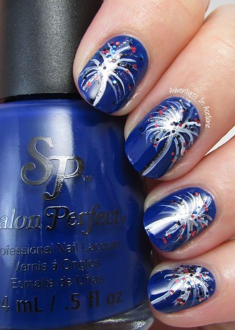 Firework Nail Art, Patriotic Nails Design, Firework Nails, Patriotic Nails, Fourth Of July Nails, 4th Of July Nails, July Nails, Nail Arts, Holiday Nails