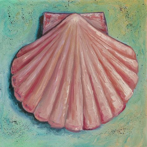 Easy Seashell Painting On Canvas, Painting Of A Seashell, Seashell Art Painting Canvases, Seashell Canvas Painting, Shells Painting Acrylic, How To Paint Seashells On Canvas, Seashell Painting Canvases, Sea Shells Painting On Canvas, Seashell Acrylic Painting