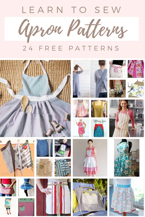 Whip up one of these 24 fun apron patterns to sew in time for holiday baking or gift giving! 24 FREE apron patterns to sew! Free Apron Patterns, Pinafore Apron Pattern, Sew Apron, Apron Dress Pattern, Free Apron Pattern, Vintage Apron Pattern, Apron Pattern Free, Apron Patterns, Apron Tutorial