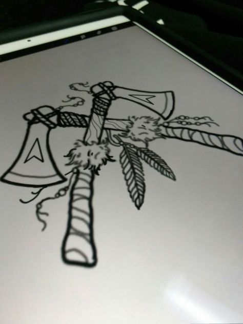 Traditional tomahawk design Arrowhead Tattoo Traditional, Native Tomahawk Tattoo, Rugged Tattoo, Tomahawk Drawing Native American, Traditional Tomahawk Tattoo, Traditional Arrowhead Tattoo, Crossed Tomahawk Tattoo, Tomahawk Tattoo, Tomahawk Design