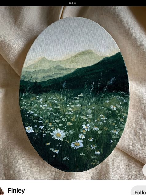 Different Things To Paint On, Oval Canvas Art, Painting On Oval Canvas, Oval Painting Ideas, Oval Paintings Canvas, Acrylic Painting Canvas Inspiration, Round Paintings Canvases, Painting Inspiration Aesthetic, Nature Painting Easy