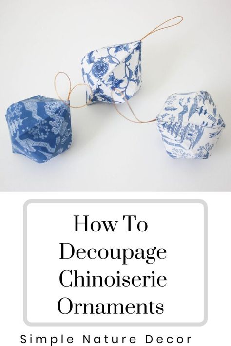 Hristmas Crafts, Chinoiserie Christmas Decor, Christmas Chinoiserie, Diy Chinoiserie, Relief Society Crafts, Chinoiserie Ornaments, Christmas Tree Decorating Tips, Chinoiserie Christmas, Chinoiserie Decorating