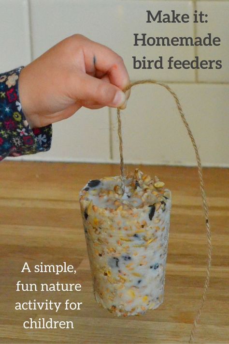 How to make your own bird feeders, a simple, fun activity for children which will encourage wild birds to visit your garden. Homemade Bird Feeders, Kid Projects, Diy Bird Feeder, Diy Birds, School Garden, Bird Food, Bird Seed, Backyard Birds, Nature Activities