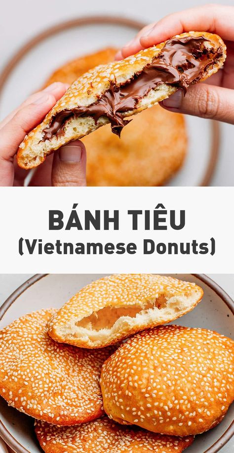 Bánh Tiêu (Vietnamese Donuts!) - Full of Plants Vietnamese Tet Food, Vietnamese Breakfast, Vietnamese Snacks, Easy Vietnamese Recipes, Vietnamese Desserts, Asian Dessert Recipes, Sweet Dumplings, Breakfast Specials, Chocolate Spread