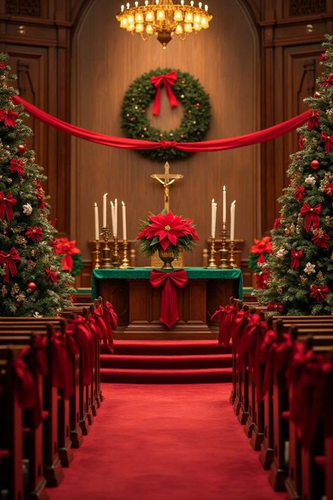 15 Christmas Decorations Ideas for Church for a Magical Atmosphere Christmas Isle Decorations, Church Decorations Ideas For Christmas, Simple Church Christmas Decor, Church Christmas Decorations Sanctuary Simple, Altar Christmas Decorations, Catholic Church Christmas Decorations, Christmas Crib Ideas In Church, Advent Decorations For Church, Christmas Altar Decorations Church