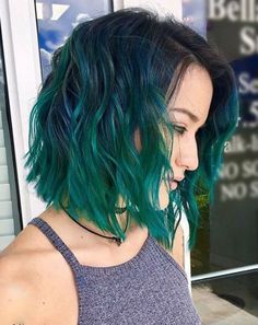 2019 Trendiest Color Ombre Bob Haircut, Ombre Bob Hair, Aurora Hair, Best Ombre Hair, Amber Hair, Ombre Bob, Teal Hair, Bright Hair Colors, Ombré Hair