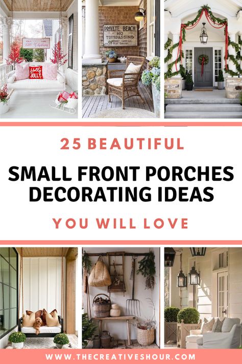 Explore creative decorating ideas for small front porches, featuring tips on maximizing space with stylish, welcoming designs for any home. Small Farmhouse Front Porch Ideas, Small Front Porch Ideas Entrance, Modern Front Porch Decor, Small Porch Decor, Front Porch Design Ideas, Modern Front Porches, Small Porch Decorating, Front Porch Furniture, Porch Design Ideas