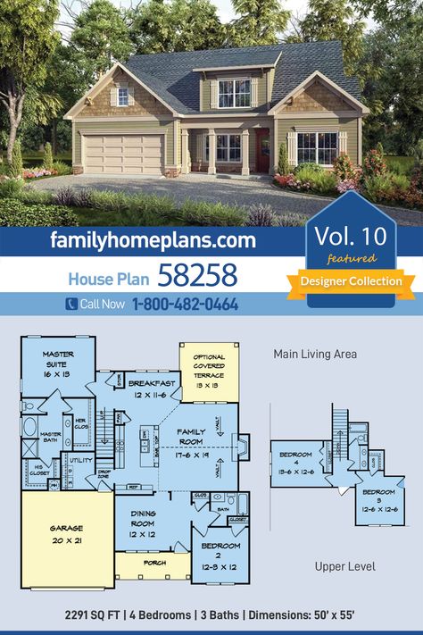 Craftsman, Traditional Style House Plan 58258 with 2291 Sq Ft, 4 Bed, 3 Bath, 2 Car Garage 3000sq Ft House Plans 2 Story, 4 Bed Rooms House Plan 2 Story, 4 Bed 2 Story House Plans, Two Story First Floor Master House Plans, 2 Story 4 Bedroom House Plans Master Downstairs, 4 Bedroom Traditional House Plans, 2 Story 4 Bedroom House Plans Open Floor, 4 Bed 3 Bath House Plans 2 Story, 2 Story 4 Bedroom House Plans Main Floor Master