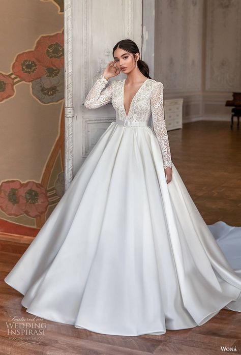 Plain Wedding Dress With Sleeves, Elegant A Line Wedding Dress, Beach Bride Dress, Romance Wedding Dress, Wona Concept, Bride 2024, Elegant Bridal Dress, Long Sleeve Bridal Dresses, Dresses For Bride