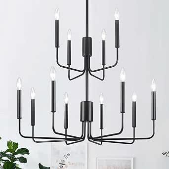 ALISADABOY Black Chandeliers Modern Two Tier Chandelier for Dining Room 12 Light Industrial Metal Pendant Light Fixture for Foyer Entryway Living Room Kitchen Island Bedroom Two Tier Chandelier, Black Chandeliers, Island Bedroom, Chandeliers Modern, Chandelier For Dining Room, Tier Chandelier, Foyer Entryway, Entryway Living Room, Metal Pendant Light