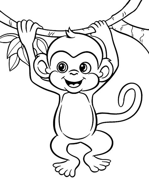 Easy Coloring Pages For Kids, Zoo Animal Coloring Pages, Monkey Coloring Pages, Monkey Drawing, Coloring Pages Easy, Coloring Pages Adult, Preschool Coloring Pages, Desain Quilling, Spring Coloring Pages