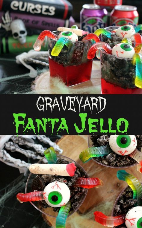 Graveyard Dessert, Jello Halloween, Jelly Worms, Desserts Halloween, Halloween Jello, Jello Recipe, Jello Dessert, Jello Cups, Fun Halloween Treats