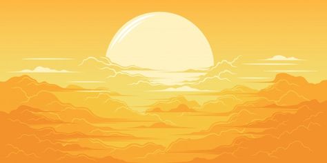 Beautiful sunrise illustration Premium V... | Premium Vector #Freepik #vector #background #sun #sky #orange Sun Rise Illustration, Orange Background Landscape, The Sun Background, Sun Drawing Design, Sun Illustration Art, Sunrise Illustration, Sunrise Drawing, Orange Landscape, Sunrise Design