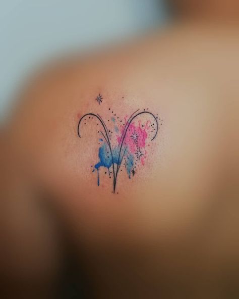 Watercolor Aries Tattoo, Aries And Virgo Tattoo, Aries Tattoo Designs For Women, Aires Tattoos For Women, Aries Zodiac Sign Tattoos, Aries Symbol Tattoos For Women, Aires Tattoo Ideas, Aries Zodiac Tattoos For Women, Small Aries Tattoos For Women