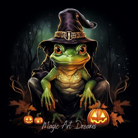 Halloween Frog, Watercolour Clipart, Pumpkin Clipart, Frog Art, How To Make Beer, Magic Art, White Image, Watercolor Clipart, Digital Art Prints