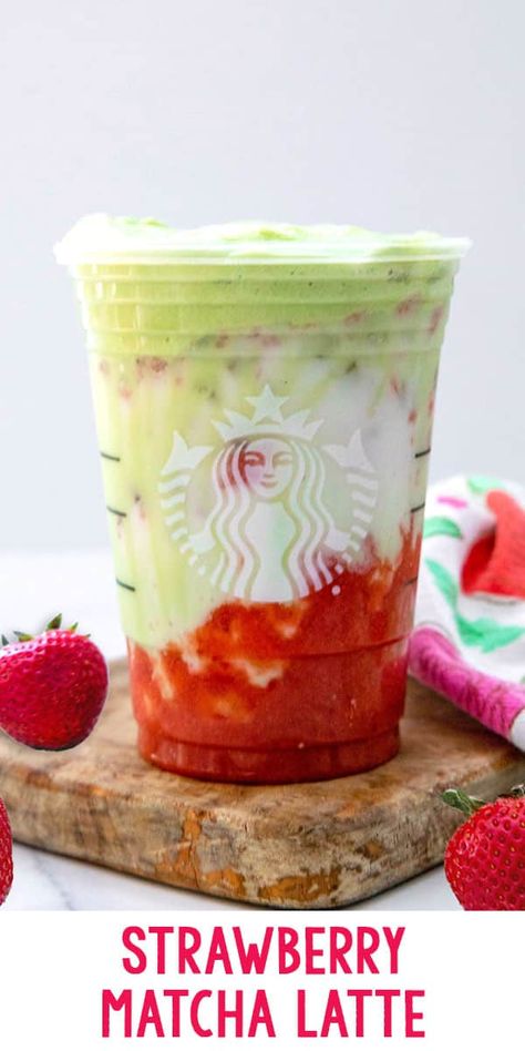 Strawberry Matcha Latte {Starbucks Copycat}-- While there isn't an exact Iced Strawberry Matcha Latte on the U.S. Starbucks menu, there are lots of ways you can order them... And make them at home! This copycat Strawberry Matcha Latte recipe consists of strawberry puree, coconut milk, and matcha cold foam and is my preferred way of enjoying the iced drink. via @wearenotmartha Strawberry Matcha Latte Starbucks, Starbucks Drink At Home, Healthy Latte Recipe, Matcha Cold Foam, Matcha Latte Starbucks, Veggies Breakfast, Starbucks Copycat Recipes Drinks, Matcha Frappe, Strawberry Matcha Latte