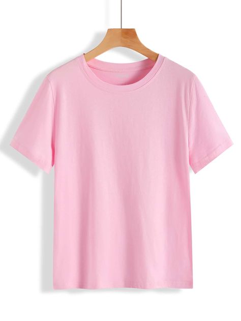 Baby Pink Casual  Short Sleeve Cotton Plain   Slight Stretch Summer Women Tops, Blouses & Tee Plain Tshirt For Women, Pink Tshirt Plain, Baby Pink Tshirt, Kaos Pink, Pink Oversized T Shirt, Pink Tshirt Outfit, Baby Pink Shirt, Baby Pink T Shirt, Tshirt Plain