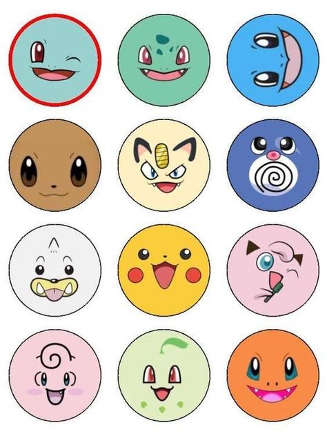 Pokemon Cupcakes Toppers, Pokemon Cupcakes, Pokemon Faces, Pokemon Themed Party, Pokemon Diy, Pokemon Birthday Party, Pokemon Theme, Pola Amigurumi, Pokemon Party