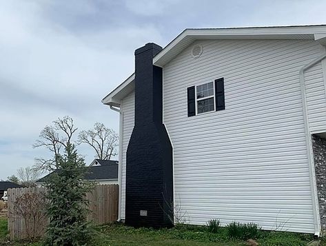 Outside Chimney Makeover, Black Brick Chimney Exterior, Black Chimney Exterior, Exterior Chimney Makeover, Chimney Makeover Exterior, Exterior Chimney Ideas, Chimney Exterior, Exterior Chimney, Black Chimney