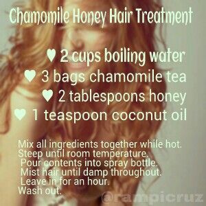 This is my own personal recipe. I brew two large cups of hot water on my kurig! Easy, fast, and affordable. Great for people with split ends or dry hair. Makes hair feel incredible. Warning: May lighten hair, especially with repeated use, or left on in sunlight. Add 1 teaspoon cinnemon for additional lightening effect. Safe to leave (non-cinnemon mix) in or wash out. Leftovers maybe be refrigerated and reused for up to 48 hours. #hair Hair Station, Lighten Hair Naturally, Hair Lightening, Lighten Hair, Diy Haircare, Hair Masks, How To Lighten Hair, Hair Treatments, Honey Hair