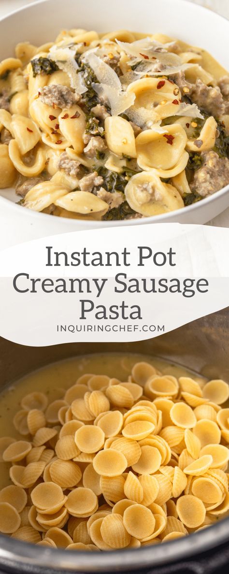 Ground Italian Sausage Instant Pot Recipes, Instant Pot Sausage Pasta, Instant Pot Ground Sausage Recipes, One Pot Creamy Pasta, Instant Pot Italian Sausage, Instant Pot Italian, Creamy Sausage Pasta, Ground Sausage Recipes, Smoked Sausage Pasta