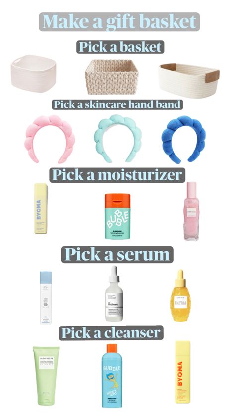 Make ur own skincare basket Skincare Basket, Making A Gift Basket, Make A Gift, Lip Care, Gift Baskets, Serum, Bubbles, Moisturizer, Lips