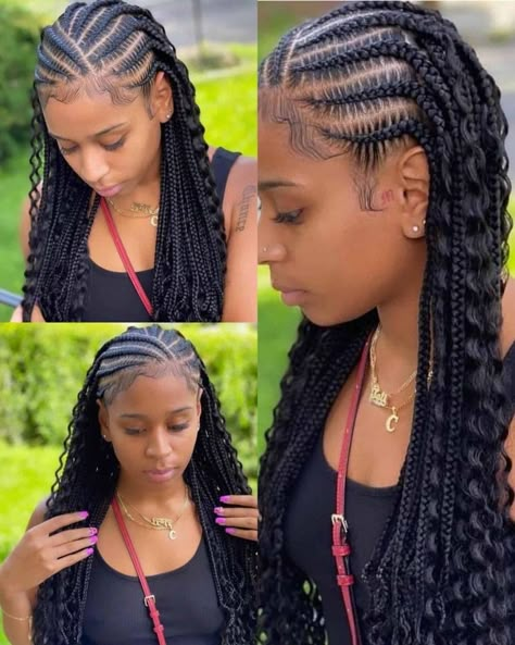 Half Braided Hairstyles Cornrows, Goddess Braids With Cornrows, Half Cornrows Half Box Braids, Half Braided Hairstyles, Parting Hair, Braided Hairstyles For Black Women Cornrows, Feed In Braids Hairstyles, Goddess Braids Hairstyles, Gorgeous Hairstyles