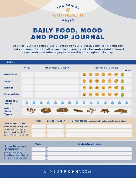 Gut-Health Reset Week 1: Start a Food Diary and Bowel Movement Tracker (Printable) | Livestrong.com Health Diary, Ibs Recipes, Symptom Tracker, Happy Gut, Food For Digestion, Bowel Movement, Improve Gut Health, Health Tracker, Bad Food