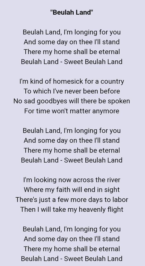 Beulah Land, Gospel Song Lyrics, Hymns Lyrics, Then Sings My Soul, Longing For You, Great Song Lyrics, Gospel Song, Praise God, Bible School