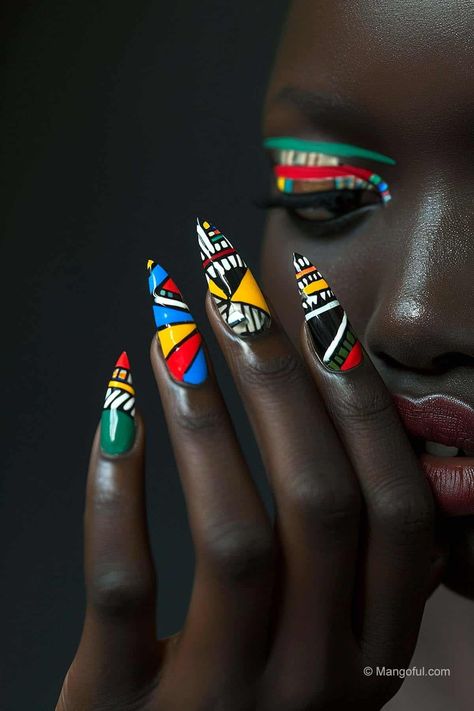 20 Africa-Inspired Nail Art Designs You'll Love - Fingernails Painted, Galaxy Nail Art, Mens Nails, Fancy Nails Designs, Vibrant Nails, Dope Nail Designs, Lip Lacquer, Fancy Nails, Quick Guide