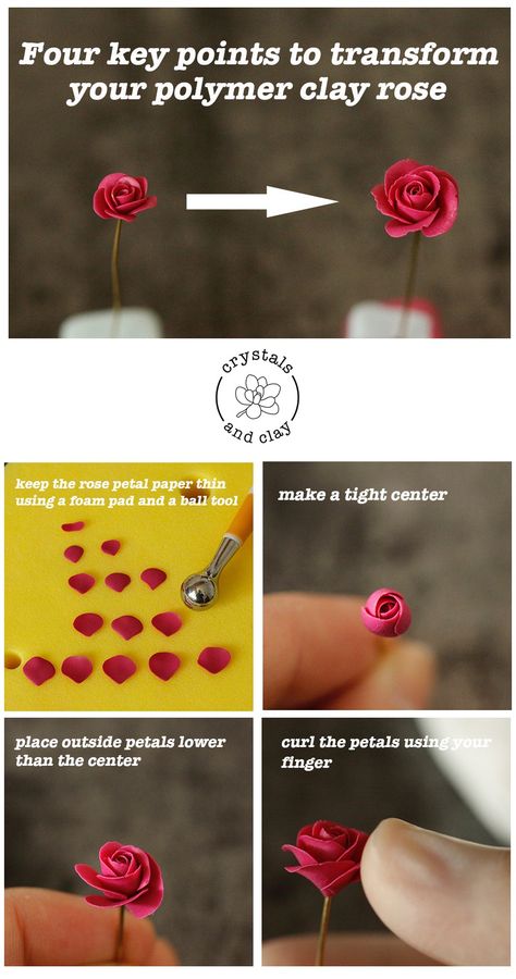 Polymer Clay Mini Flowers Tutorial, Miniature Clay Flowers, Rose Polymer Clay, Sculpting Polymer Clay, Polymer Clay Rose Tutorial, Clay Rose Tutorial, Polymer Clay Flowers Tutorial, Real Flower Art, Diy Polymer Clay Crafts