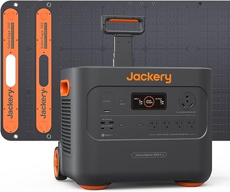 Jackery Solar Generator 2000 Plus 400W, 2042Wh LiFePO4 Battery 3000W Output, Portable Power Station with 2X200W Solar Panel, Fast Charging in 2H, Expandable for Outdoor RV Camping and Home Emergency Portable Power Station, Lifepo4 Battery, Solar Generator, Ceiling Fan In Kitchen, Wall Outlets, Off Grid Living, Bath Fixtures, Rv Camping, Green Energy