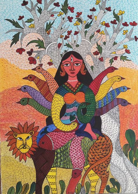 Godana Art, Gonda Art, Gond Art Paintings, Madhubani Drawing, Bhil Art, Yellow Paintings, Magical Hands, Worli Painting, Gond Art