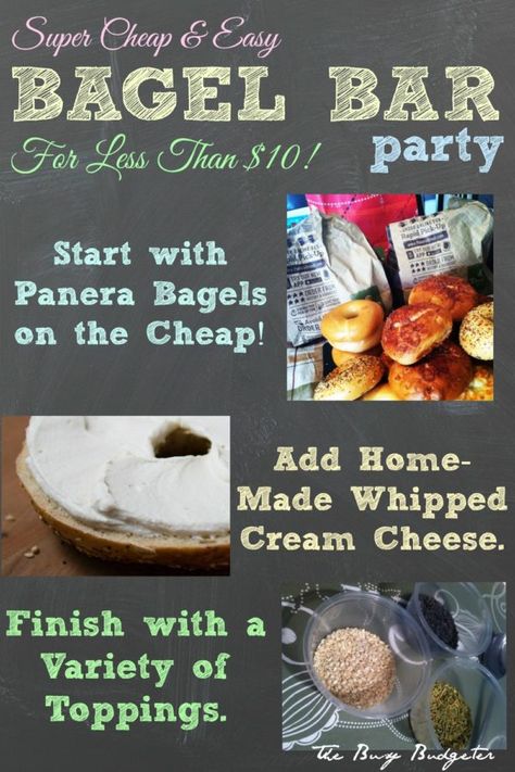 Super Cheap Bagel Bar Party Idea (with My Tanta Helens Cream Cheese Recipe) | The Busy Budgeter Bagel Bar Party, Panera Bagels, Preakness Party, Hawiian Party, Food Emoji, Party Budget, Octoberfest Party, Vegetarian Party, Busy Budgeter